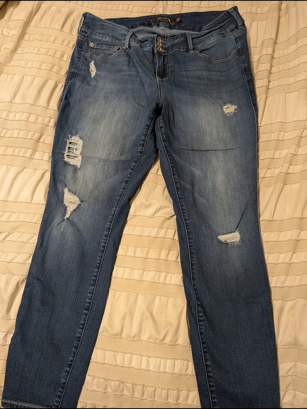 torrid Distressed Blue Skinny Jeans